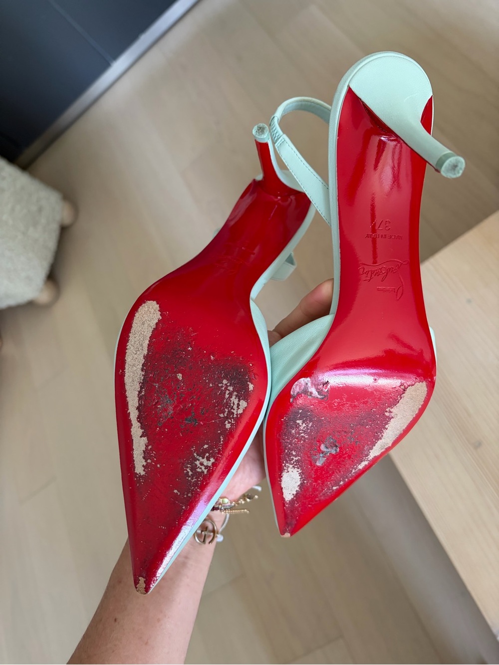 Christian Louboutin Pale Mint Leather Slingback Pumps - Picture 3 of 8